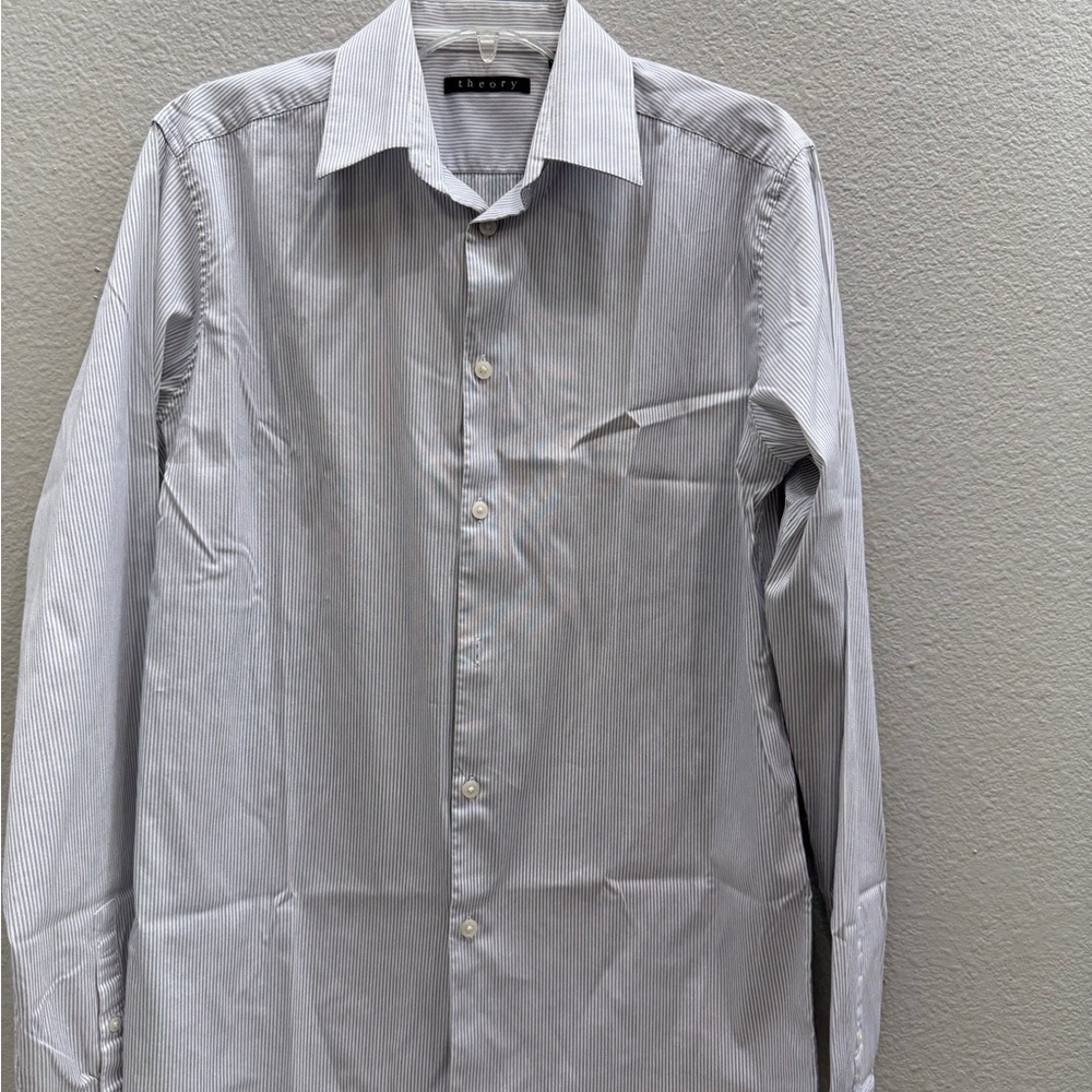 Theory Mens White Dress Shirt Classic Long-Sleeve Blue Striped New Wedding